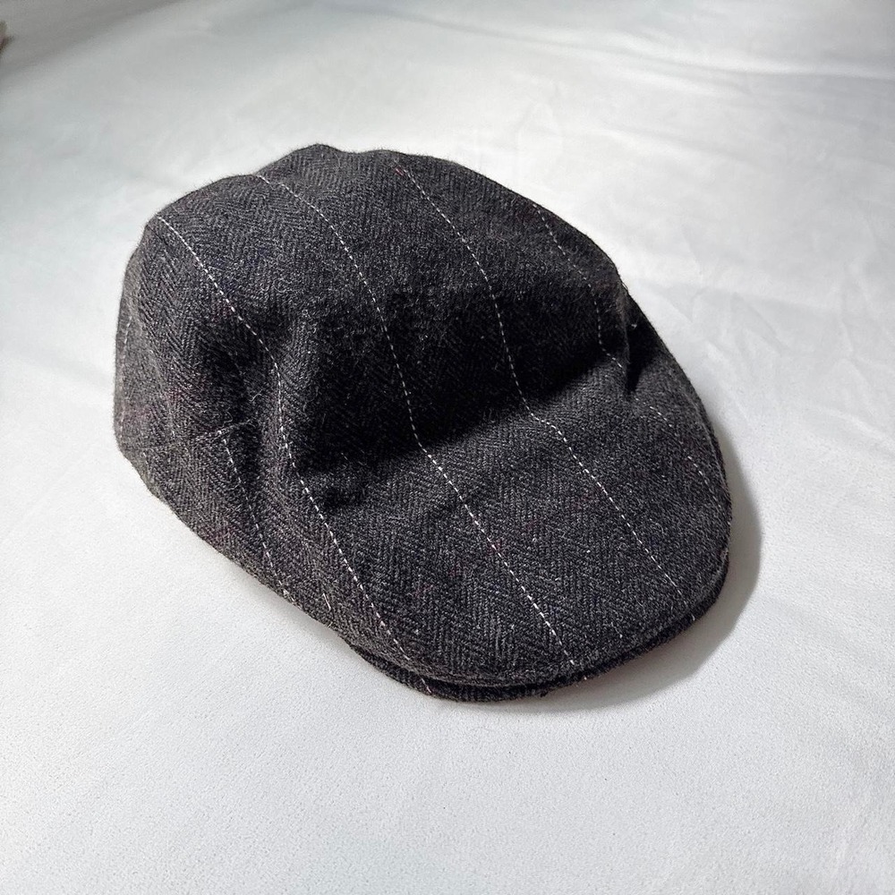 Pinstripe Newsboy Cap Y2K black wool blend newsboy cap
